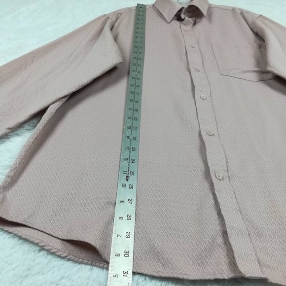 Vintage Haband Mens Shirt Button Up Solid Pink Textured Long Sleeve Pockets L - Picture 3 of 8